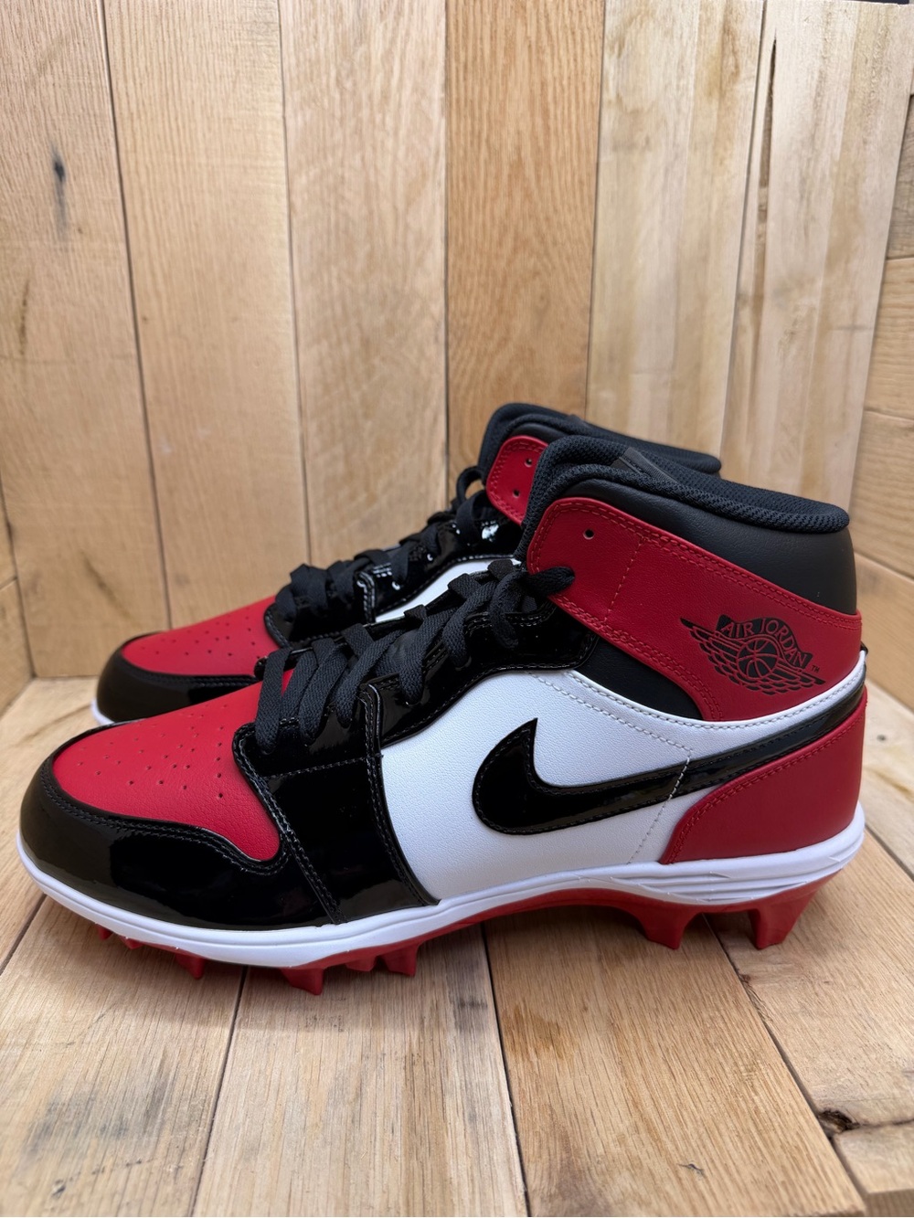 Nike Air Jordan 1 Mid Patent Leather Bred Football Cleat Men 11.5 New FJ6805-601